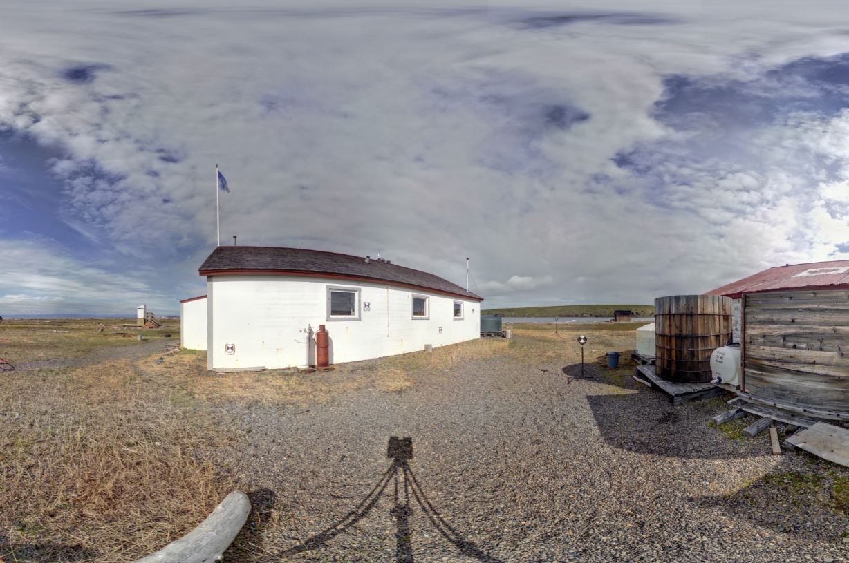 Panoramic view of the Pacific Steam Whaling Co. Community House from the Z+F 5010X, scanning location 5.