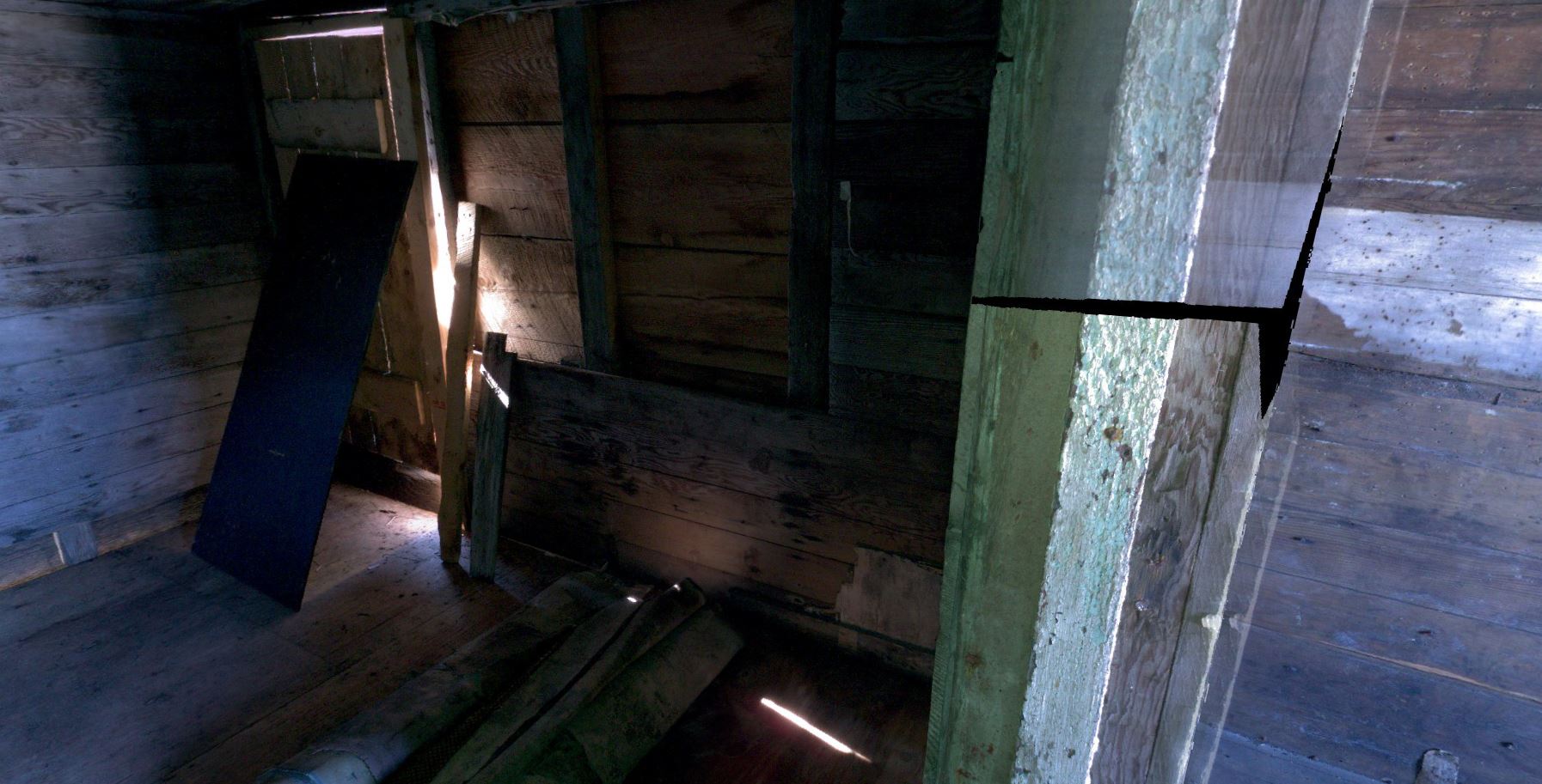 Panoramic view of scanning location 2 of the interior of Small House no.11 on Herschel Island