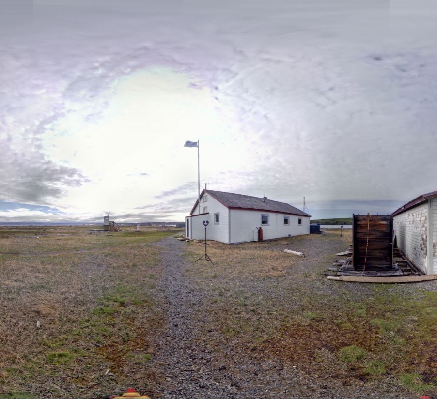 Panoramic view of the Pacific Steam Whaling Co. Bonehouse from the Z+F 5010X, scanning location 1.