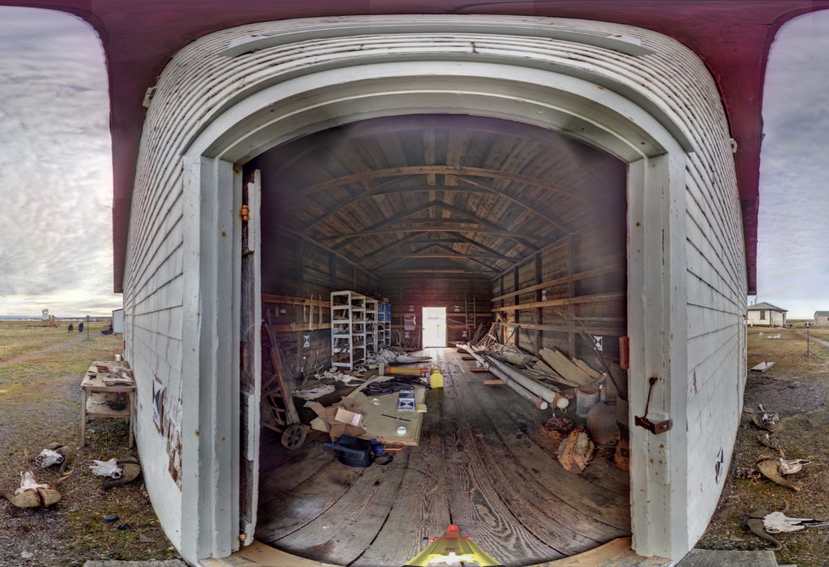 Panoramic view of the Pacific Steam Whaling Co. Bonehouse from the Z+F 5010X, scanning location 12.