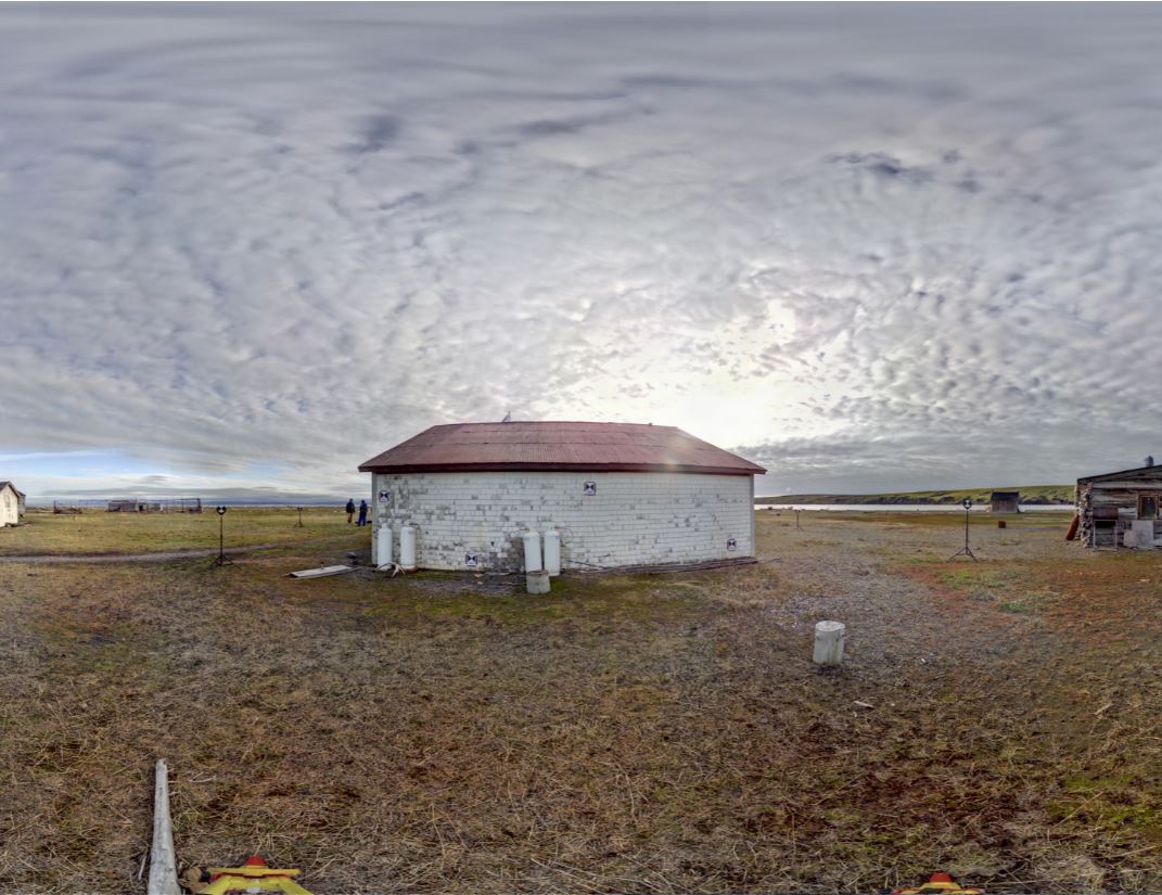 Panoramic view of the Pacific Steam Whaling Co. Bonehouse from the Z+F 5010X, scanning location 14.