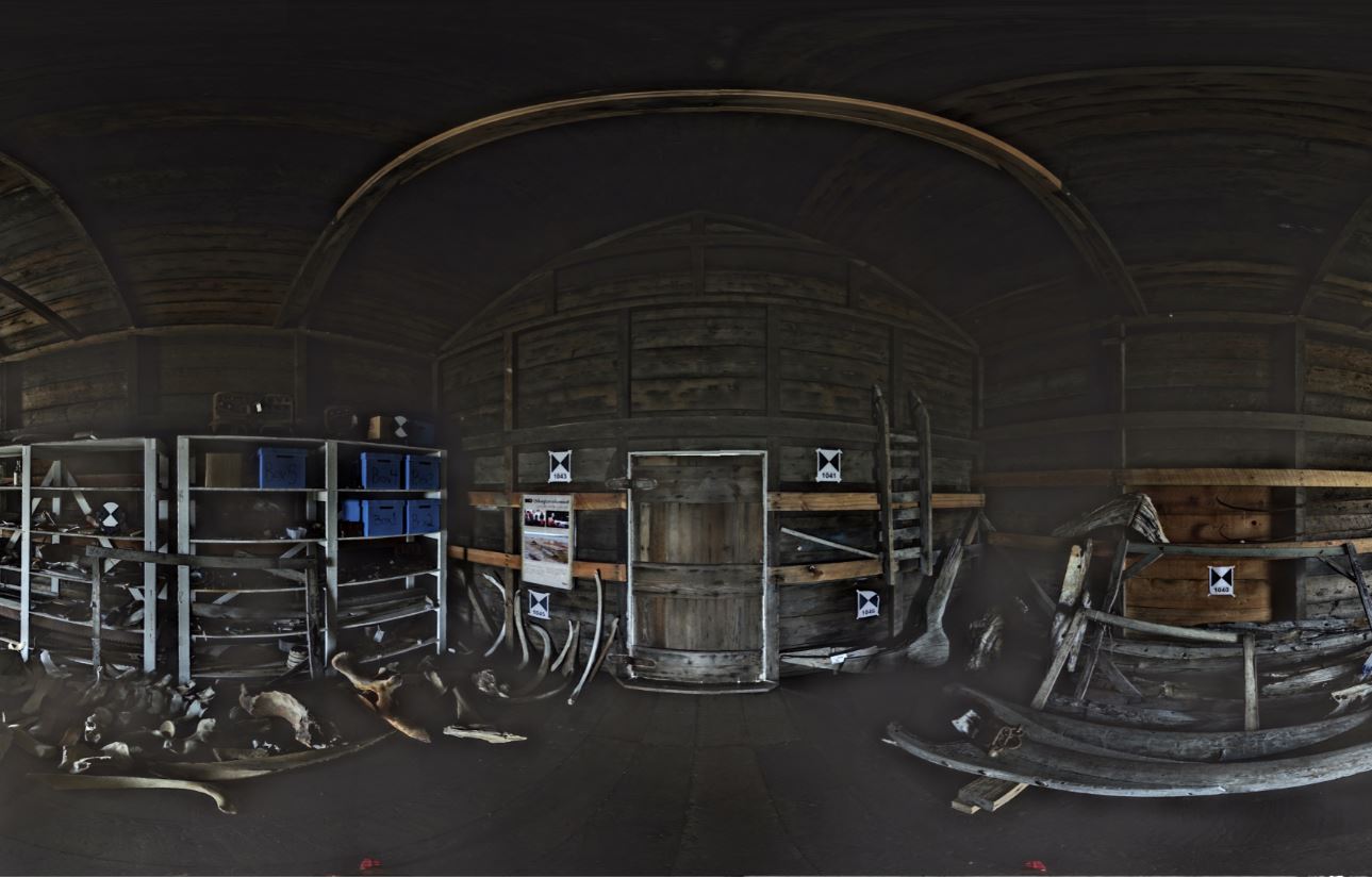 Panoramic view of the Pacific Steam Whaling Co. Bonehouse central bay from the Z+F 5010x, scanning location 1