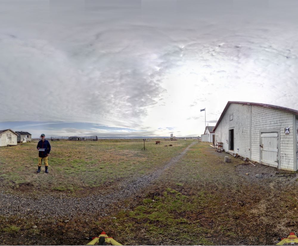 Panoramic view of the Pacific Steam Whaling Co. Bonehouse from the Z+F 5010X, scanning location 3.