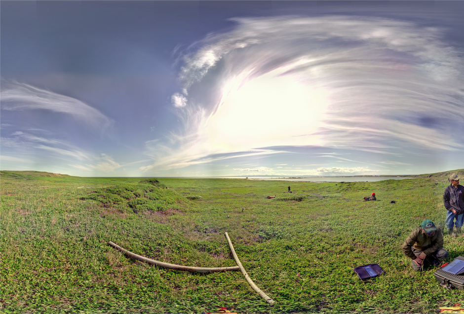 Panoramic view of scanning location 1 of the exterior of the Ice House on Herschel Island