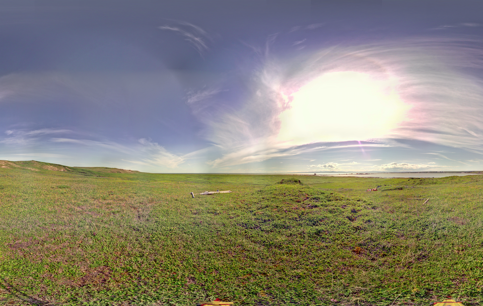 Panoramic view of scanning location 3 of the exterior of the Ice House on Herschel Island