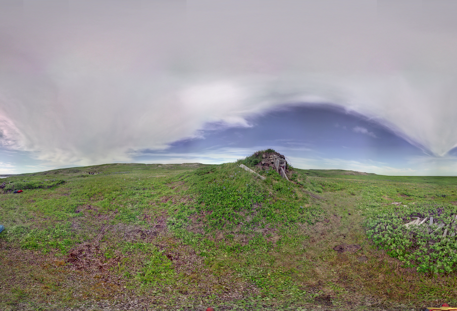Panoramic view of scanning location 6 of the exterior of the Ice House on Herschel Island
