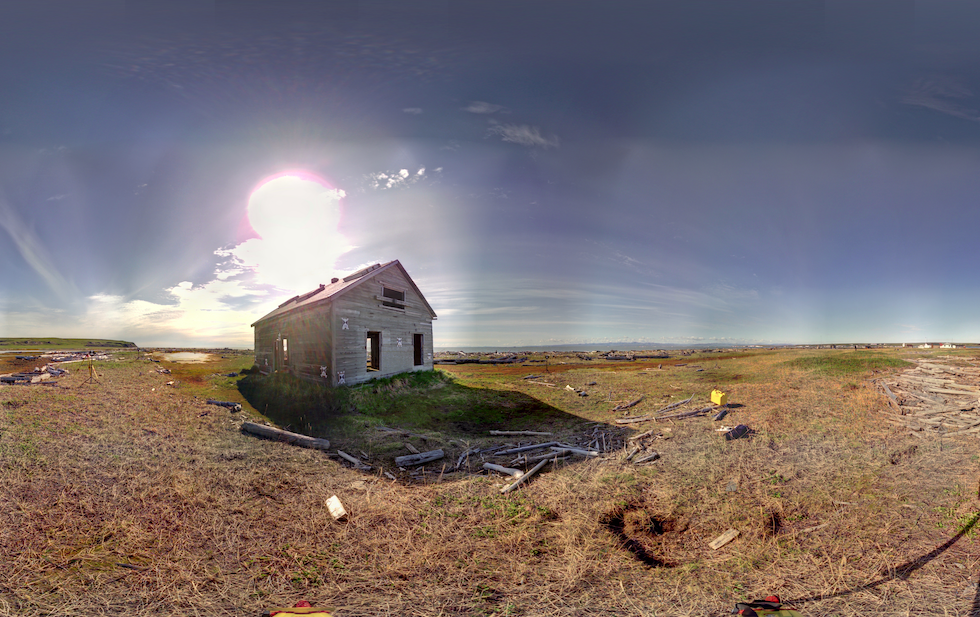 Panoramic view of the exterior of the Anglican Mission House from scanning location 6