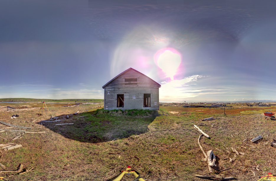 Panoramic view of the exterior of the Anglican Mission House from scanning location 7