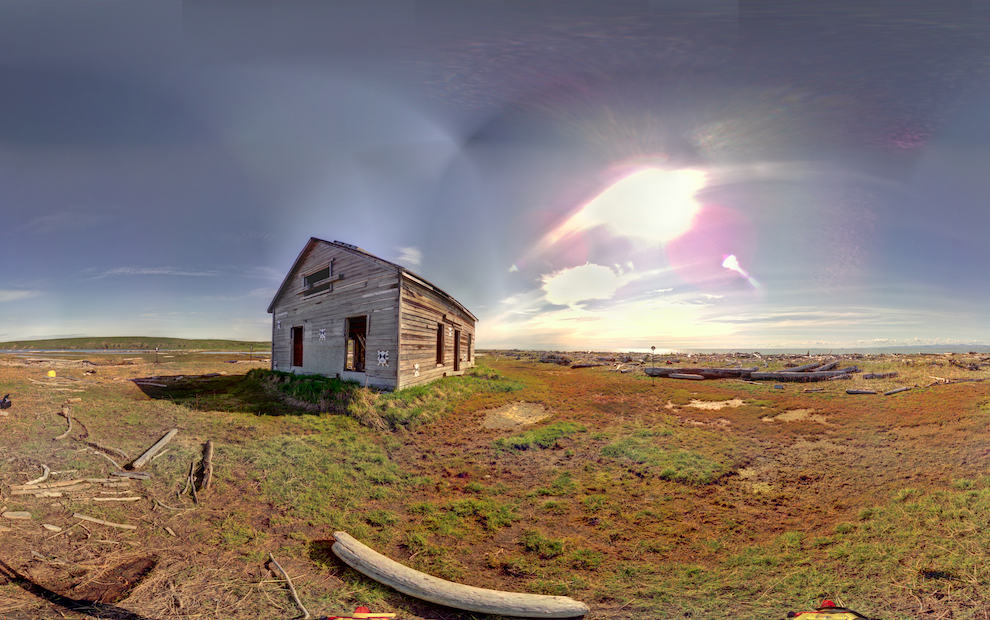 Panoramic view of the exterior of the Anglican Mission House from scanning location 8
