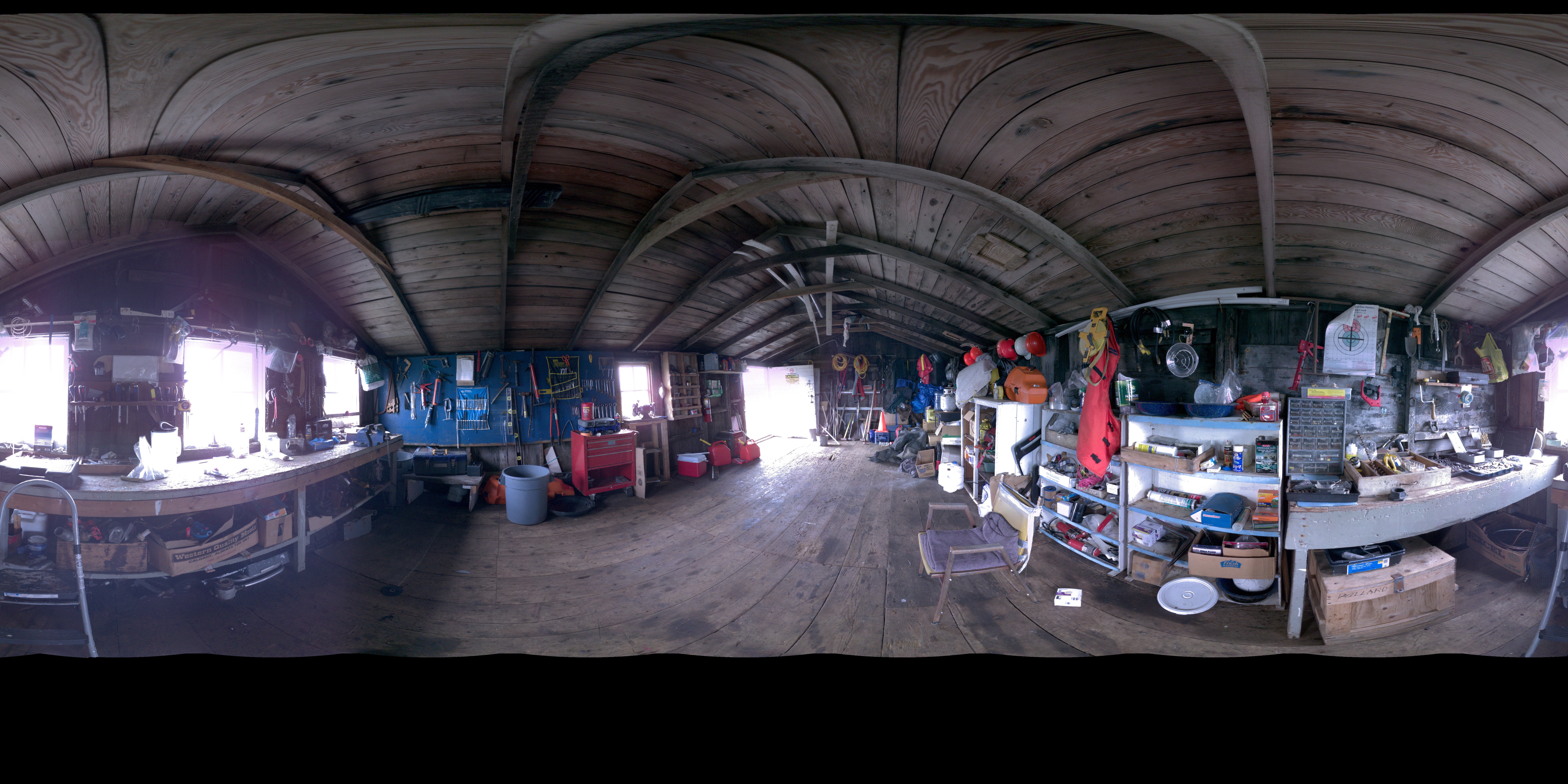 Panoramic view of the interior of the Blubber House from scanning location 2