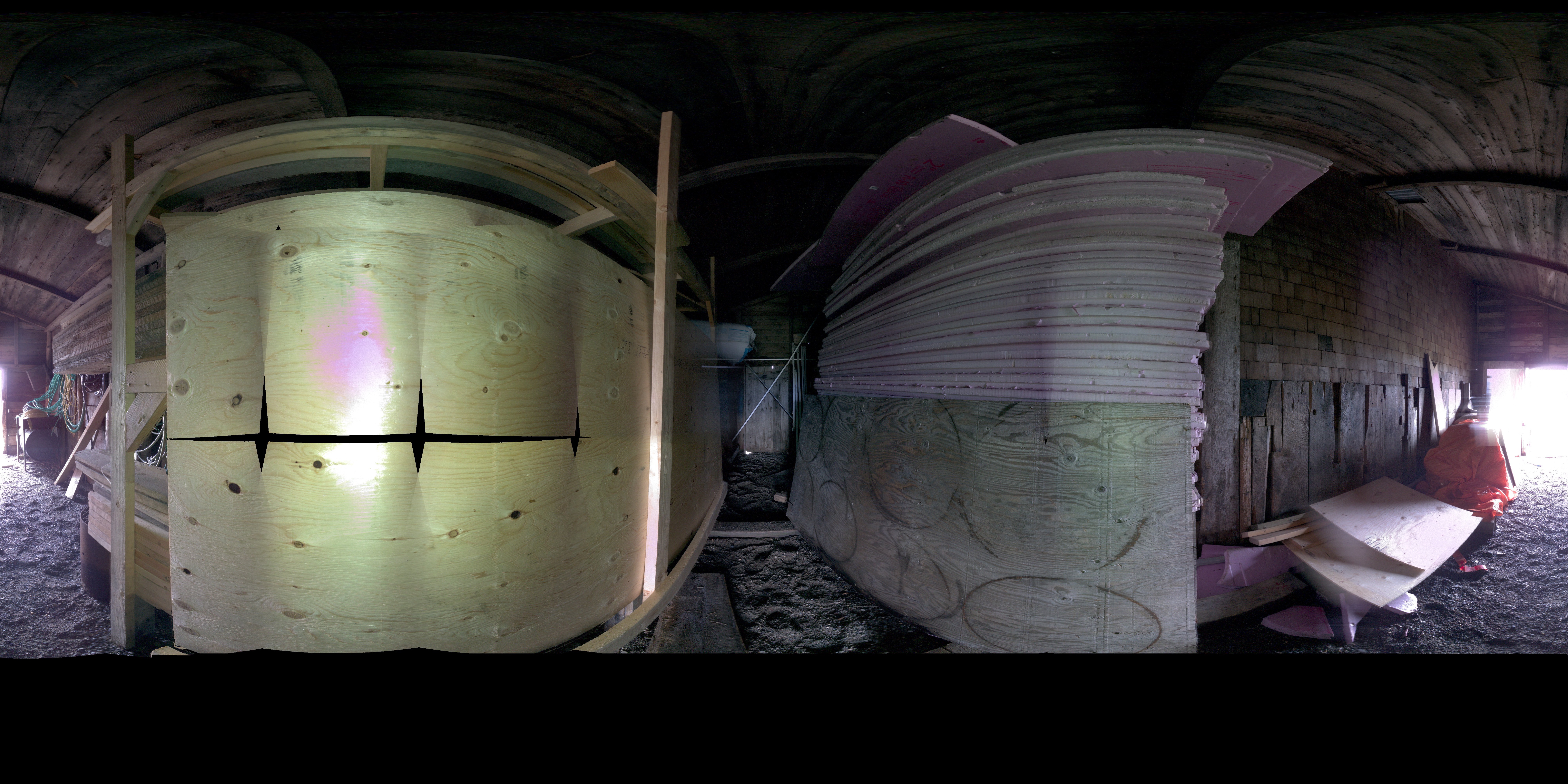 Panoramic view of the Pacific Steam Whaling Co. Bonehouse interior from the Leica BKL 360, scanning location 1