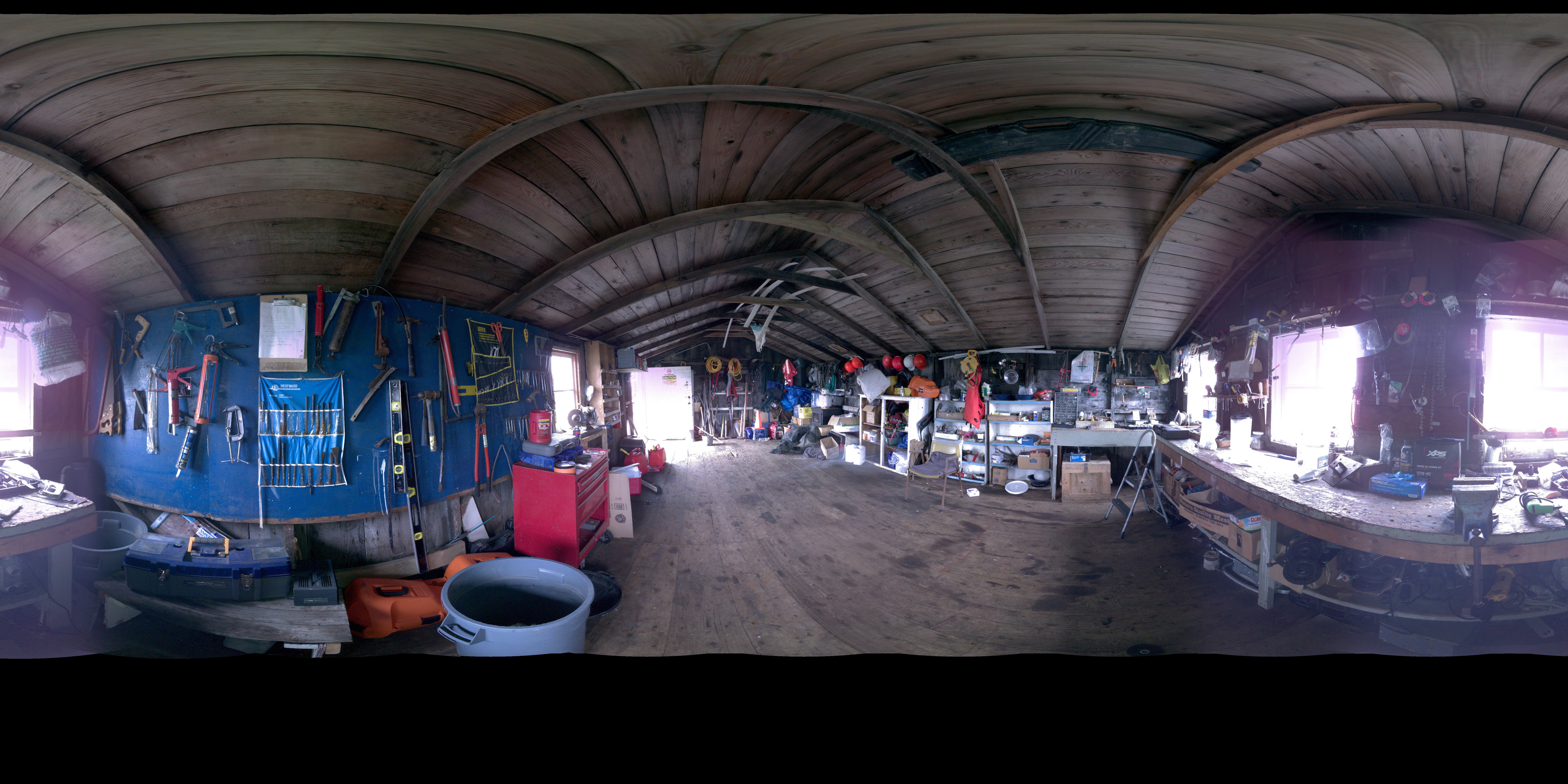 Panoramic view of the interior of the Blubber House from scanning location 3