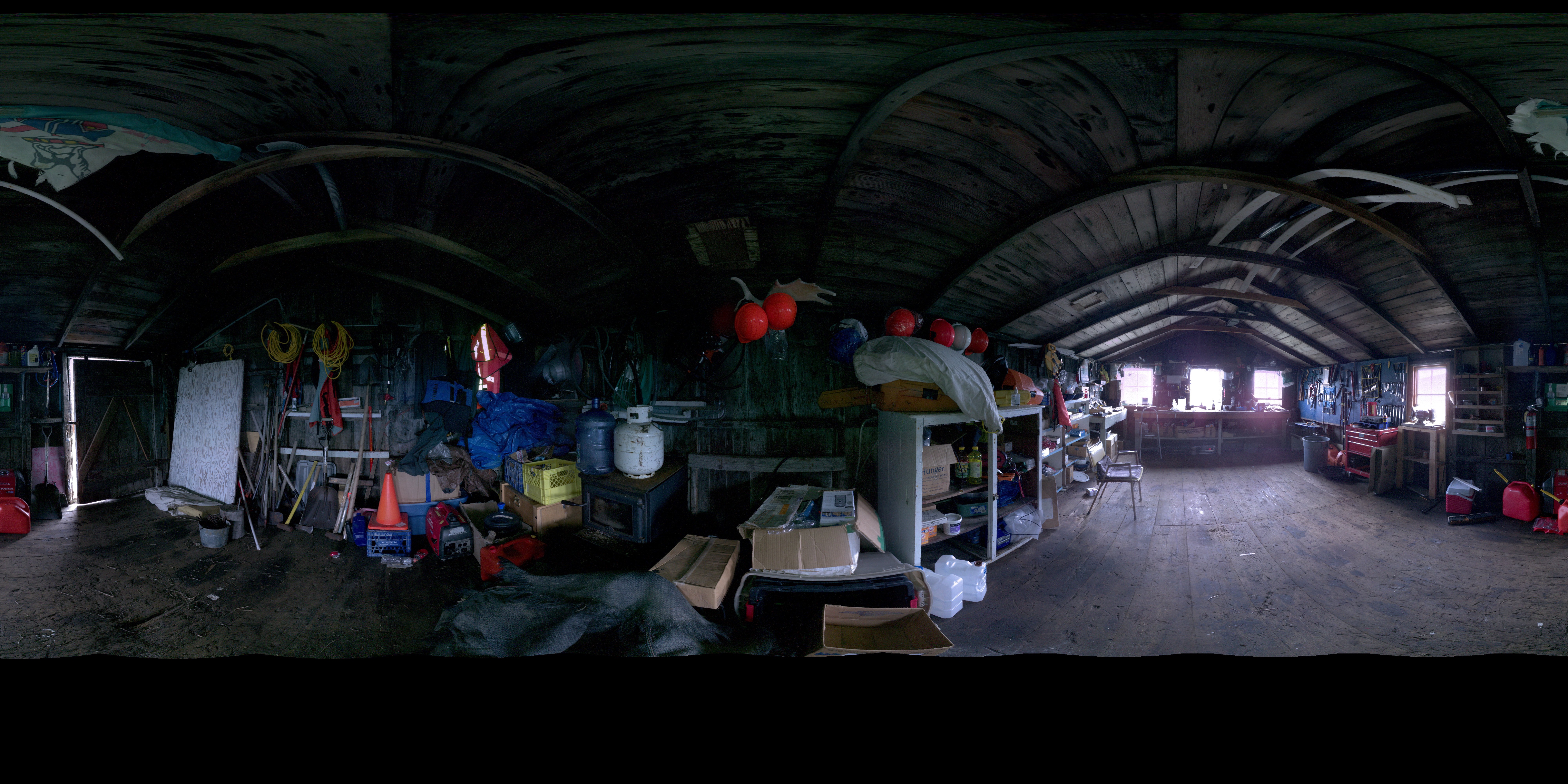 Panoramic view of the interior of the Blubber House from scanning location 4
