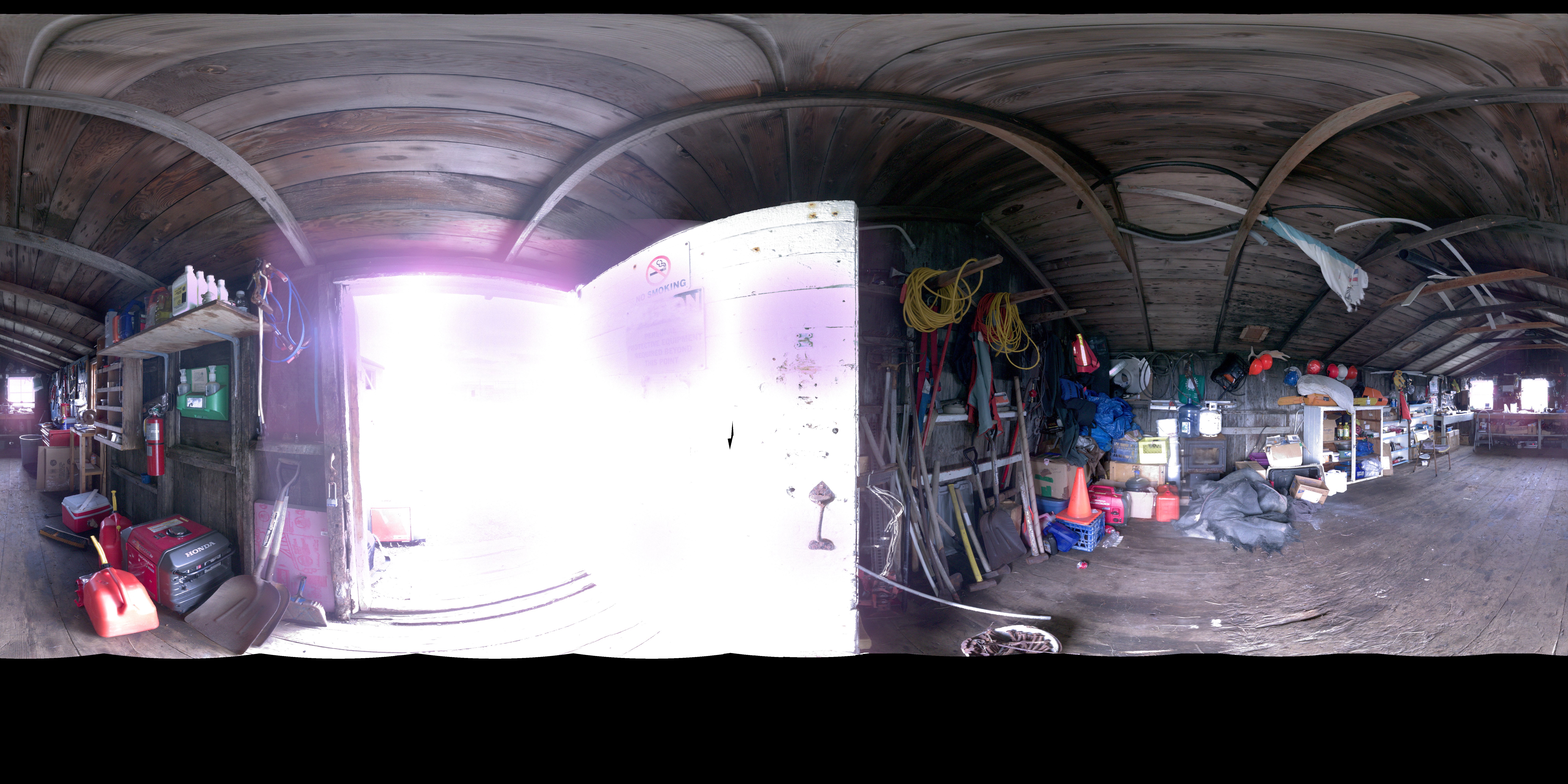 Panoramic view of the interior of the Blubber House from scanning location 5