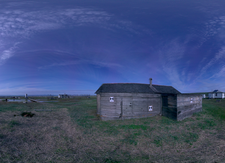 Panoramic view of scanning location 1 of the exterior of Small House no.12 on Herschel Island
