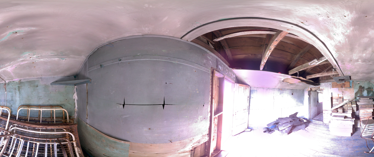 Panoramic view of scanning location 5 of the interior of Small House no.12 on Herschel Island