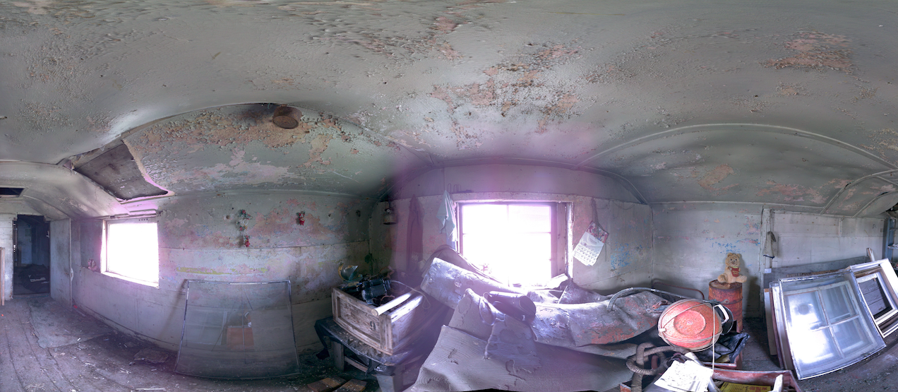 Panoramic view of scanning location 1 of the interior of Small House no.12 on Herschel Island