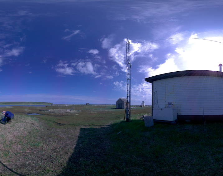 Panoramic view of the exterior of the RCCS Transmitter Station Building from scanning location 6