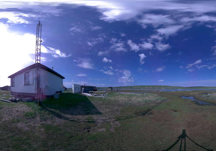 Panoramic view of the exterior of the RCCS Transmitter Station Building from scanning location 8