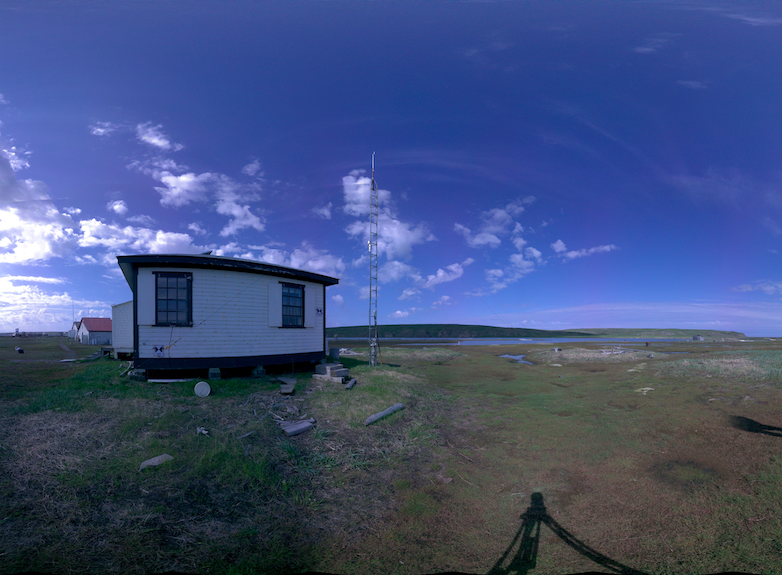 Panoramic view of the exterior of the RCCS Transmitter Station Building from scanning location 10