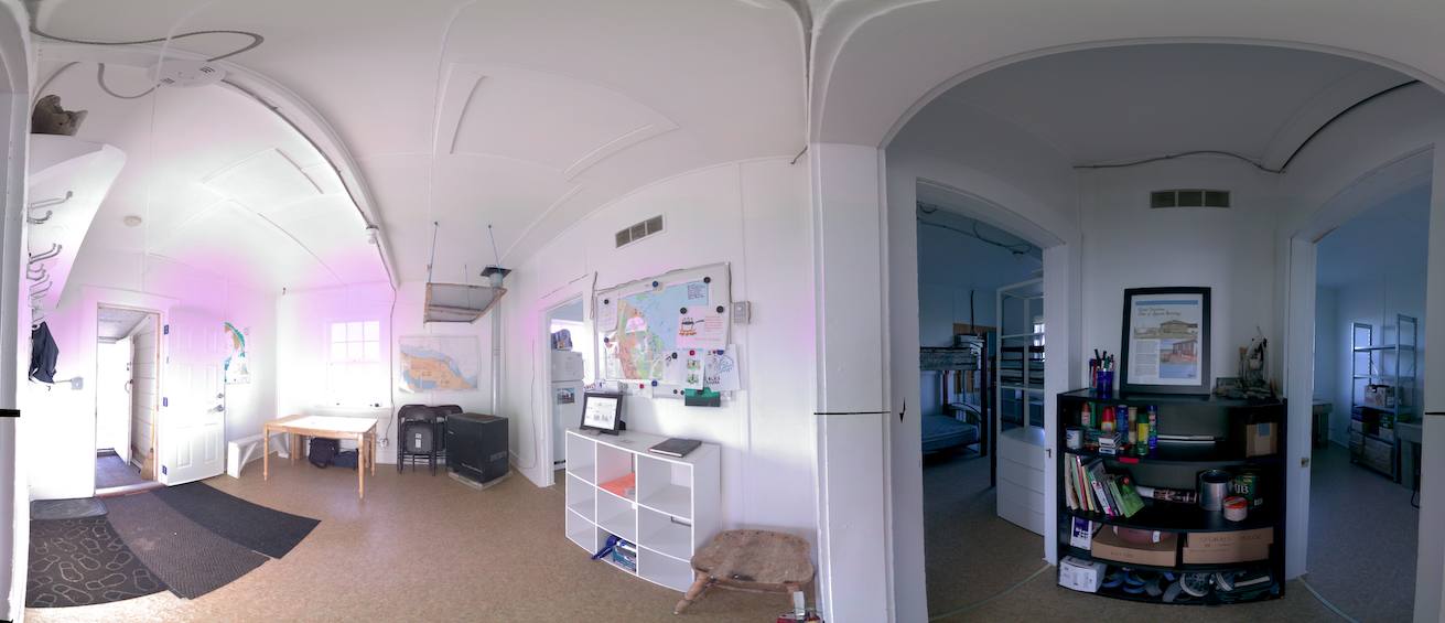Panoramic view of the interior of the RCCS Transmitter Station Building from scanning location 4