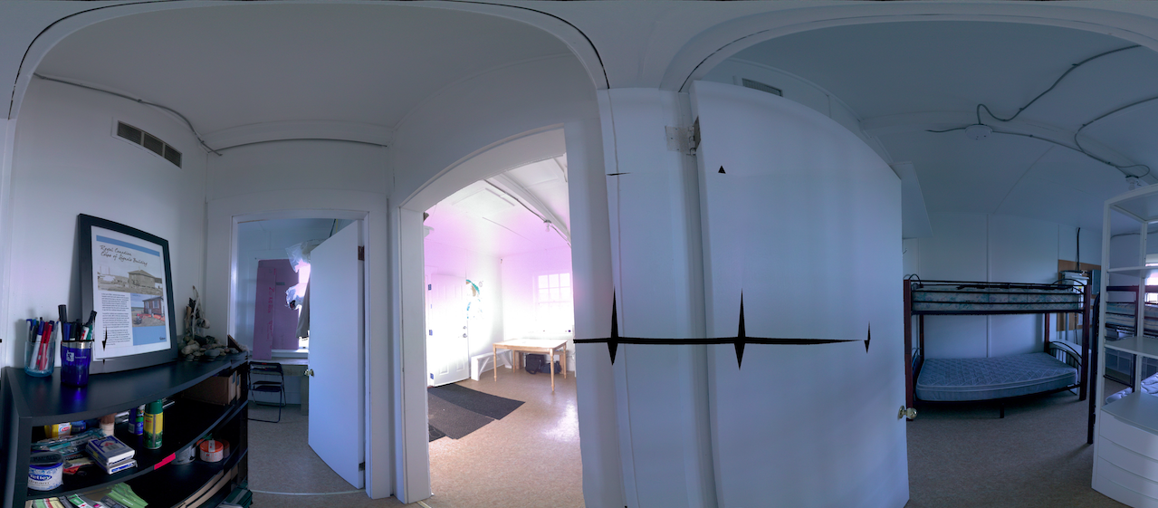Panoramic view of the interior of the RCCS Transmitter Station Building from scanning location 8