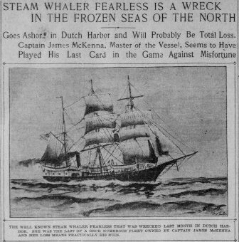 Clipping from San Francisco Call Jan 4, 1902 about the loss of McKenna's ship 