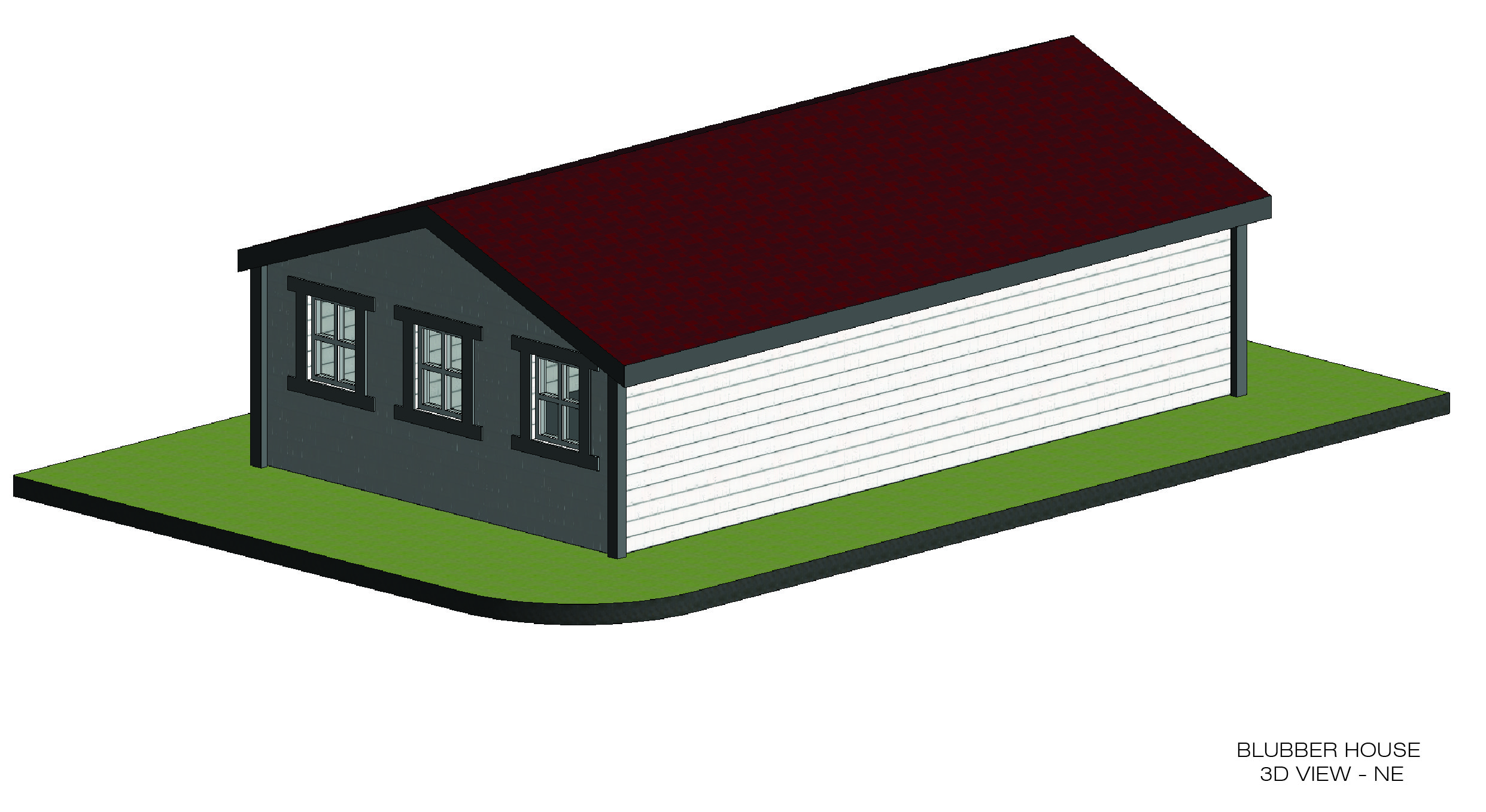 3D view of the northeast corner of the blubber house, created in Revit based off the documentation with the terrestrial laser scanner.