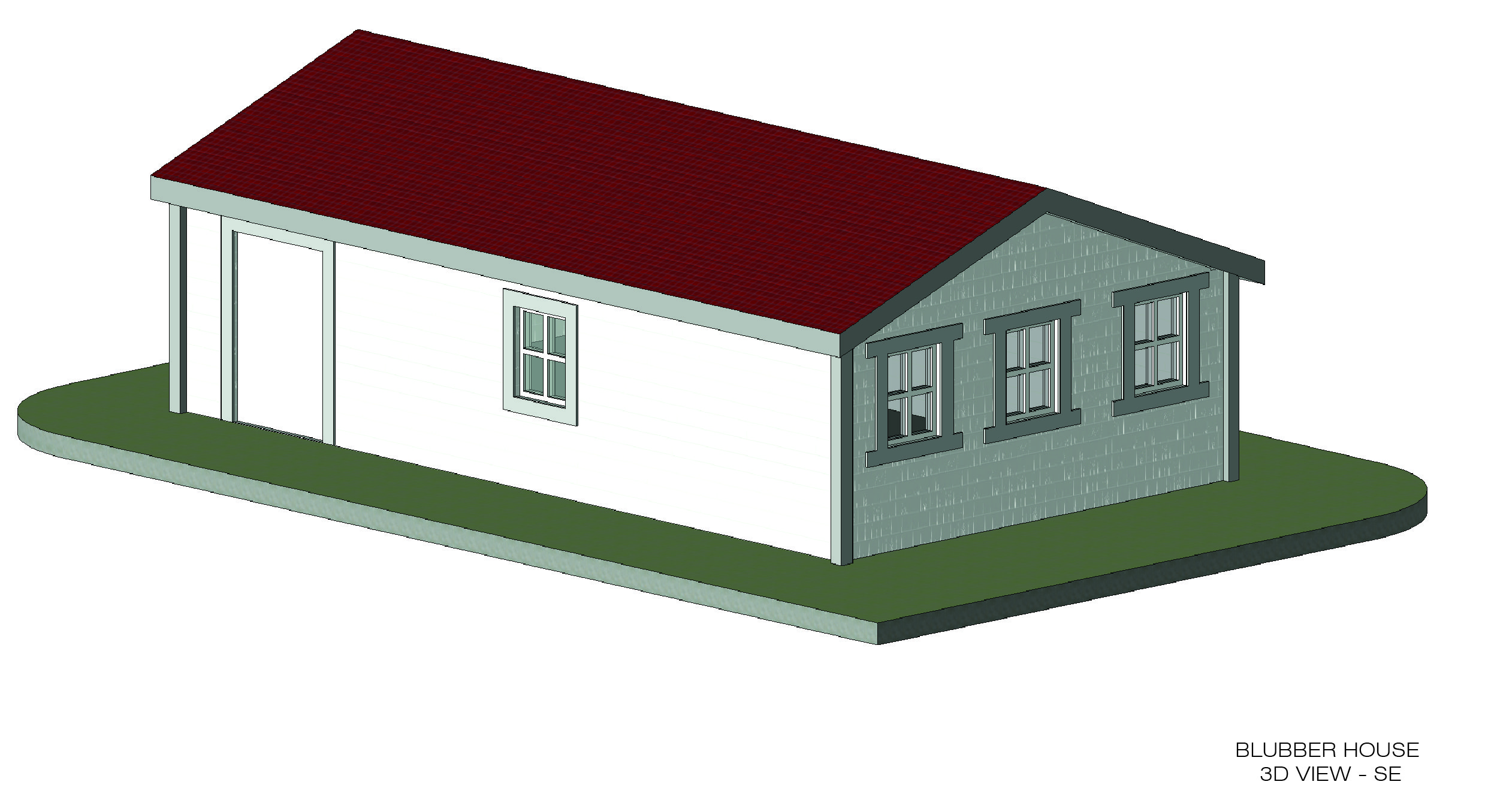 3D view of the southeast corner of the blubber house, created in Revit based off the documentation with the terrestrial laser scanner.
