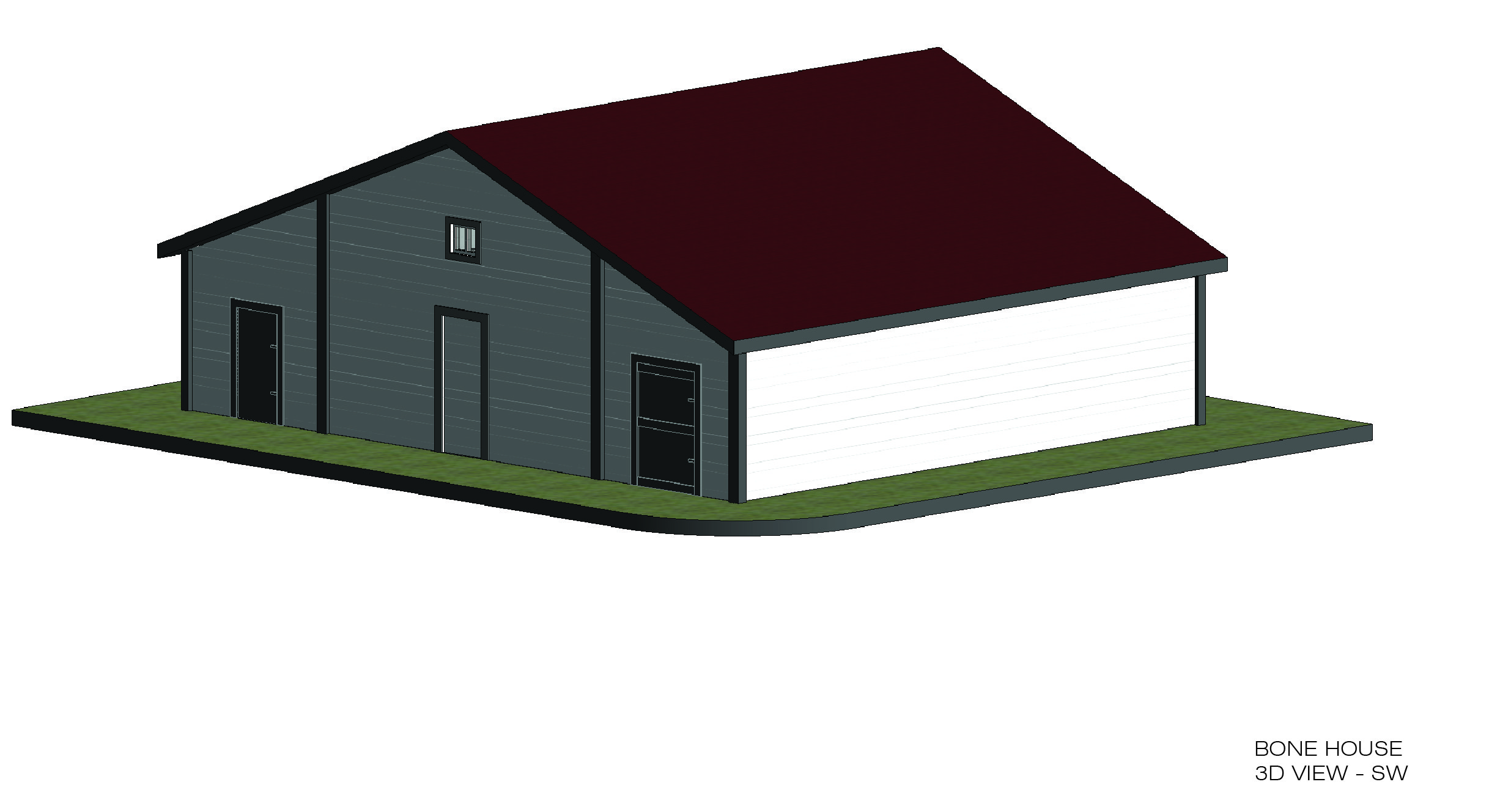 View of a 3D model generated from the laser scanning data collected of the Bonehouse in Revit.