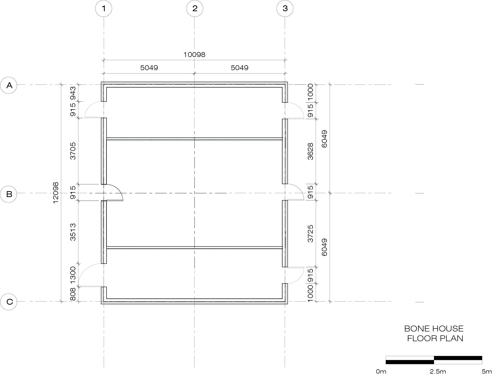 Floor Plan of the Bonehouse, created in Revit from the laser scanning data collected.