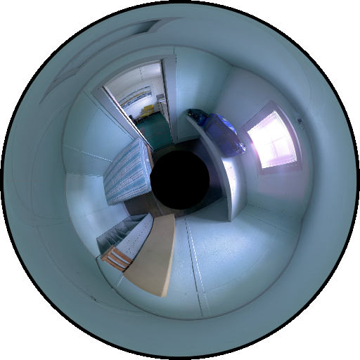 Panoramic image of a bedroom of the Community House from the Leica BKL 360.