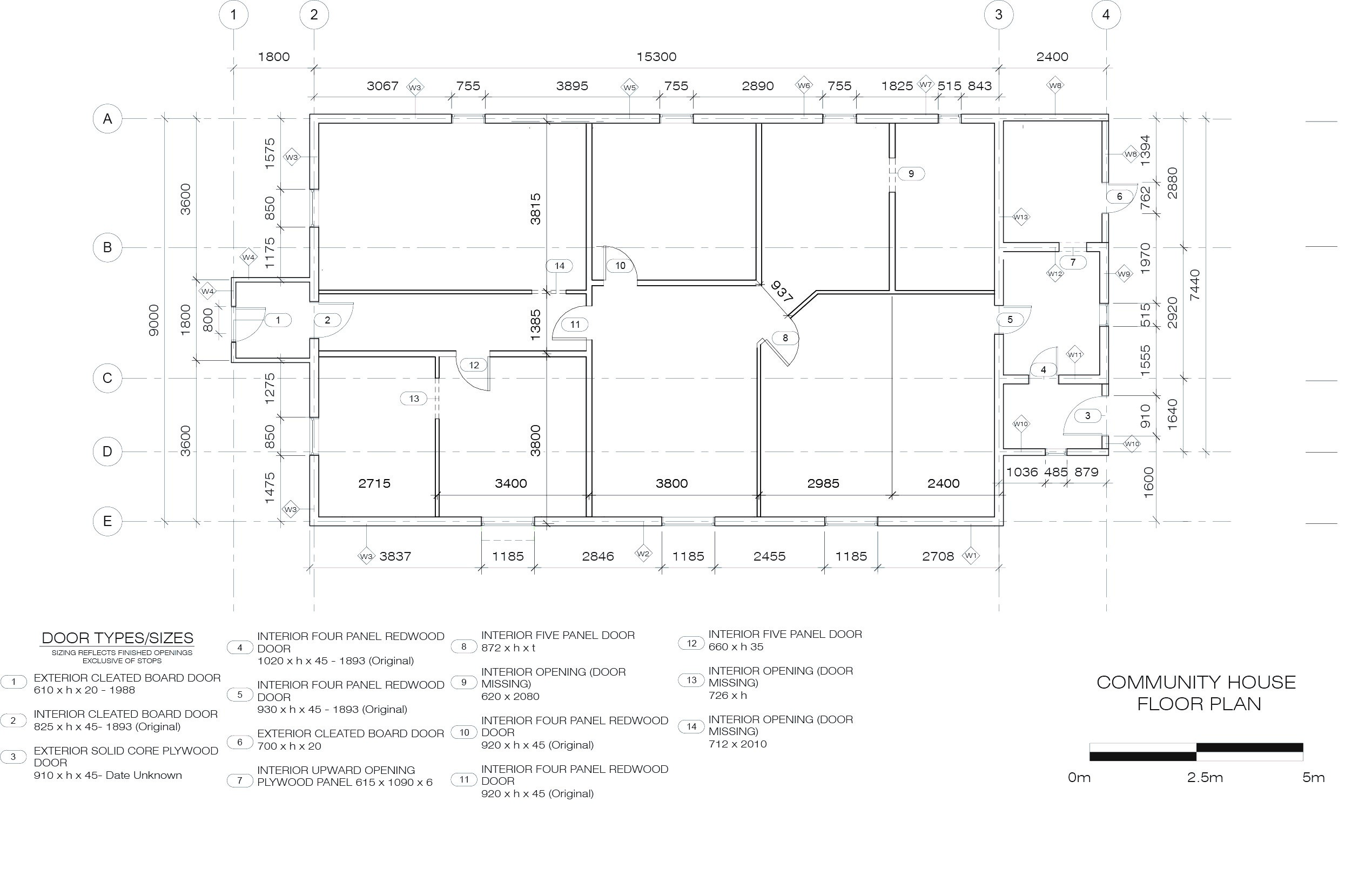 Architectural floor plans of the community house, created in Revit based off of the documentation done by the terrestrial laser scanning.
